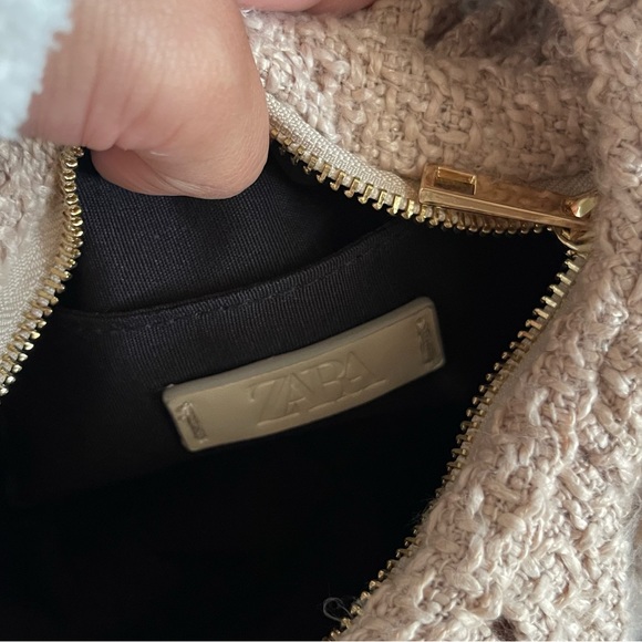 Zara | Beige Tweed Chain Shoulder Bag - Picture 2 of 3